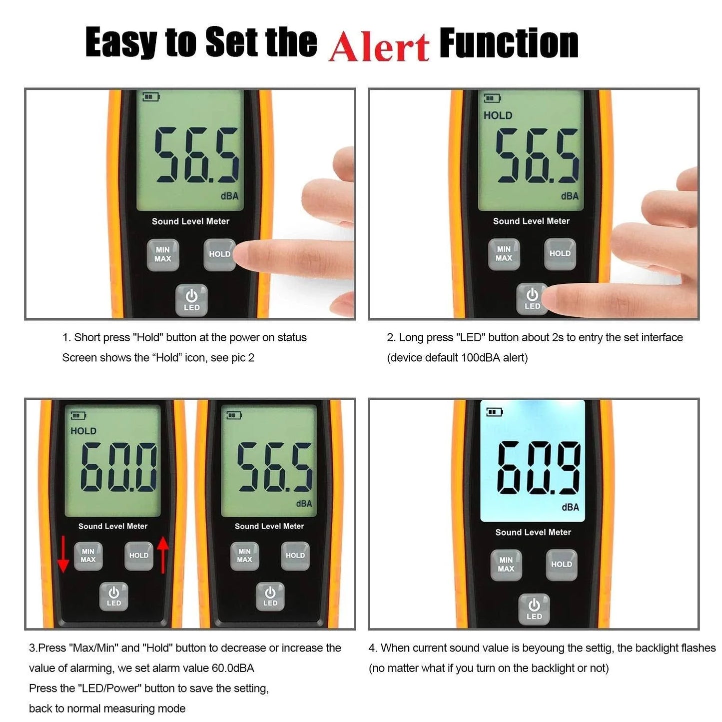 Decibel Meter, Digital Sound Level Meter with 30 to 130 dBA Measuring Range