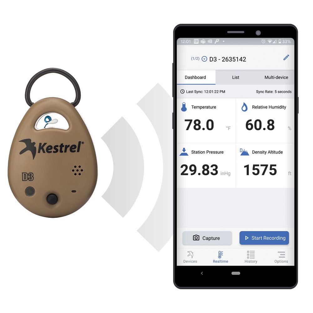 Kestrel DROP D3 Ballistics Bluetooth Data Logger - Temperature | Humidity | Pressure - ExtremeMeters.com