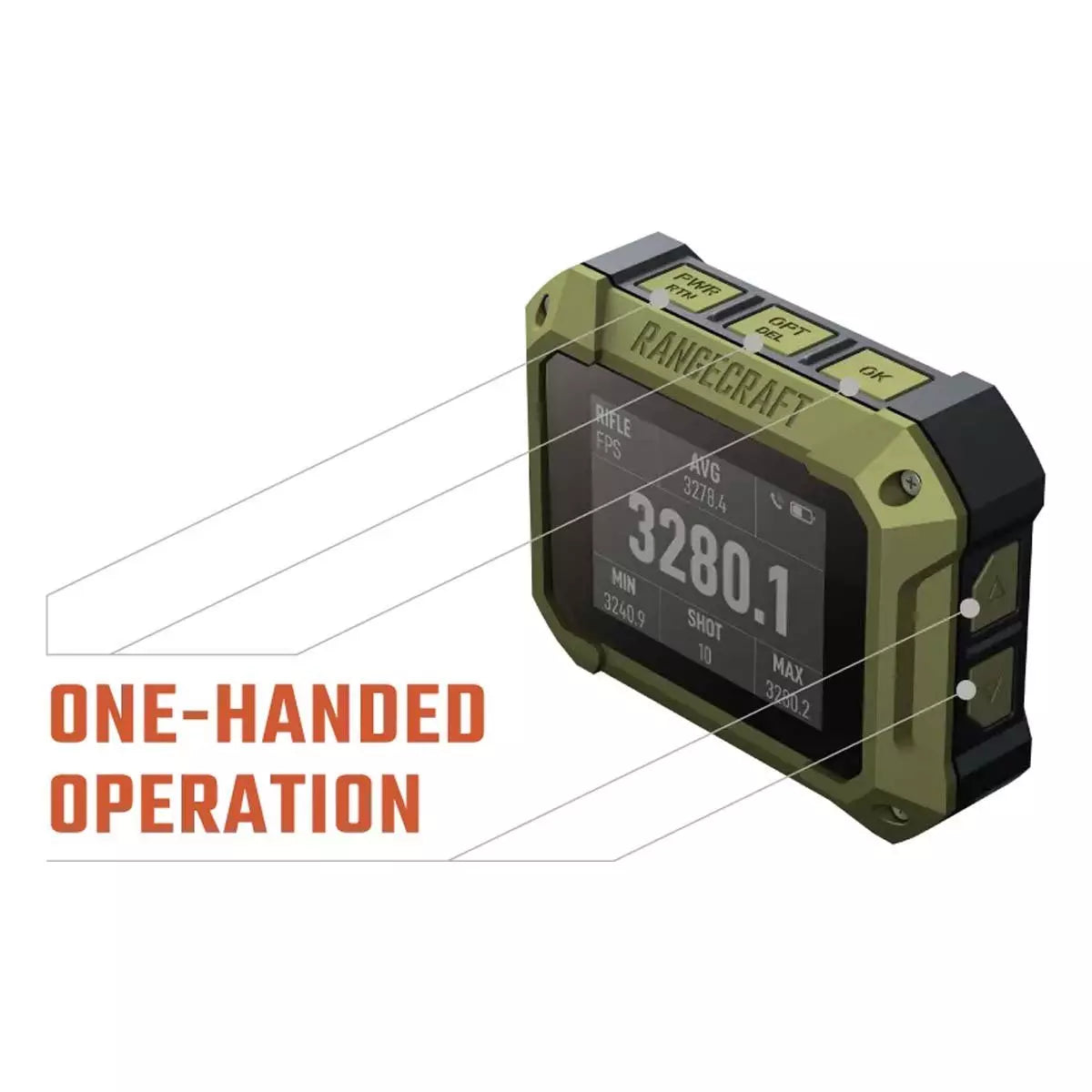 ATHLON, Rangecraft Velocity PRO Radar Chronograph, 65-5.000 FPS, 0,17-50" diameter, 2,4" skærm, grøn og sort