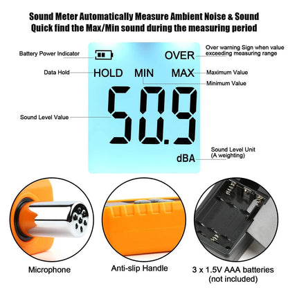 Dezibelmesser, digitales Schallpegelmessgerät mit einem Messbereich von 30 bis 130 dBA