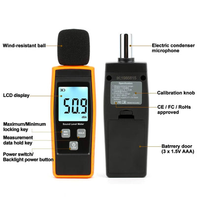 Decibel Meter, Digital Sound Level Meter with 30 to 130 dBA Measuring Range