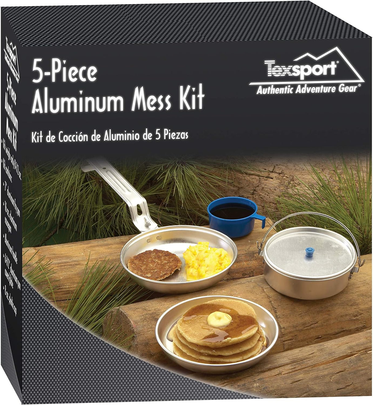 Kit de bagunça de panelas de acampamento ao ar livre de alumínio Texsport de 5 peças