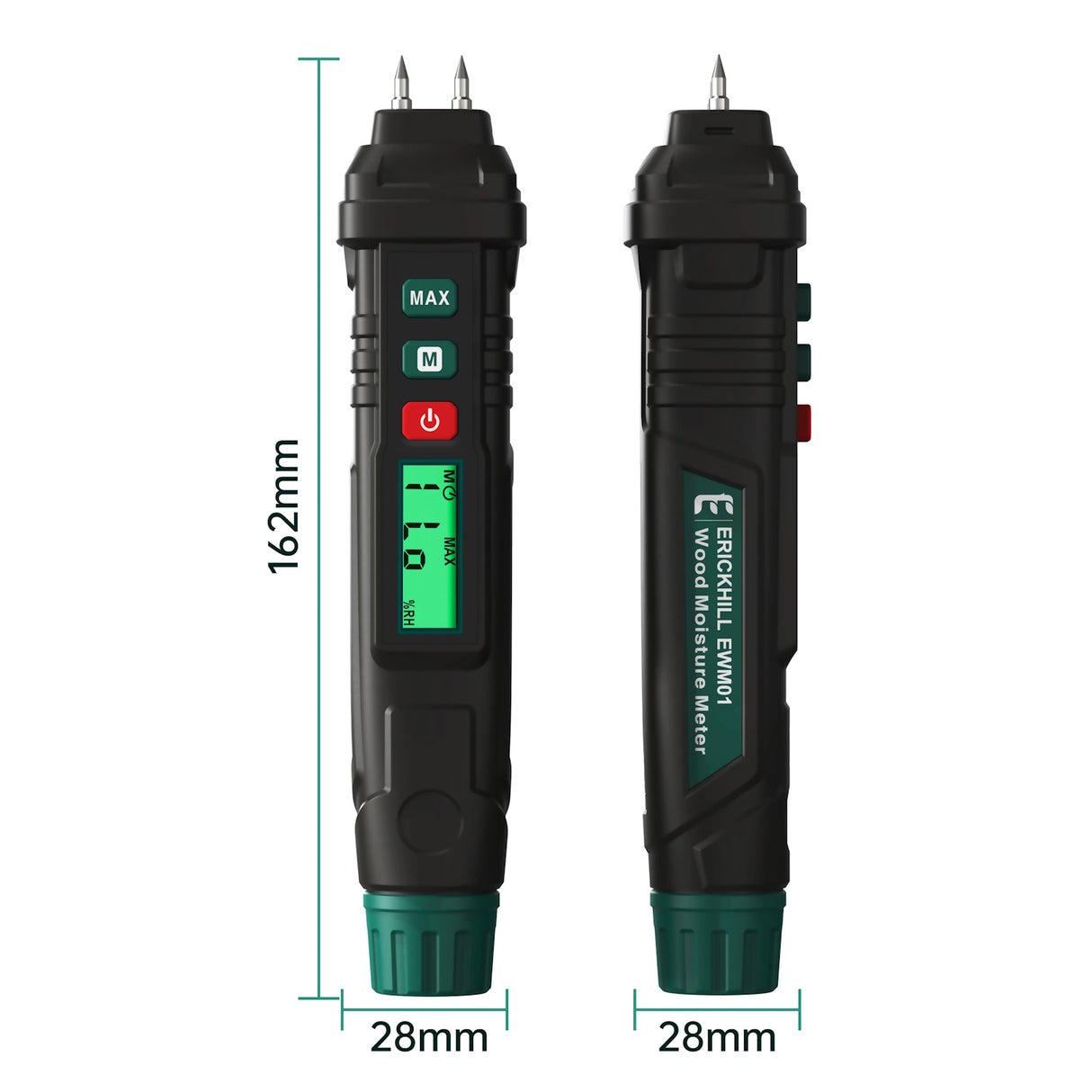 Medidor de humedad de madera digital tipo bolígrafo ERICKHILL con pantalla LCD. Madera - Hormigón +