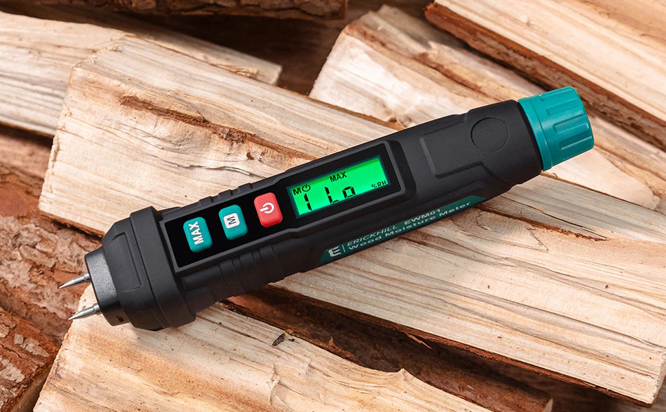 Humidimètre numérique pour bois de type stylo ERICKHILL avec écran LCD. Bois - Béton +