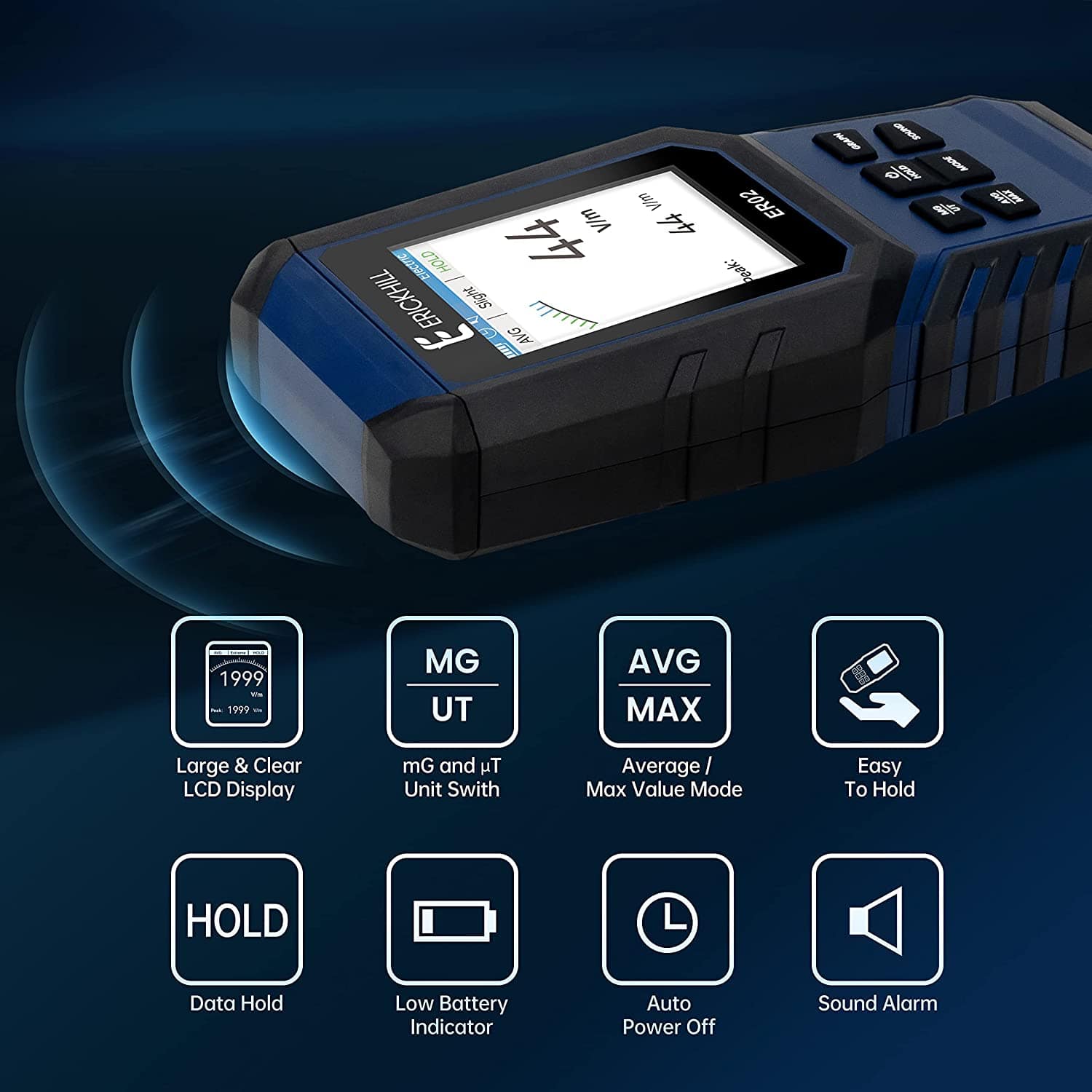 ERICKHILL Hand-held Rechargeable 3 in 1 Digital LCD EMF Detector - ExtremeMeters.com