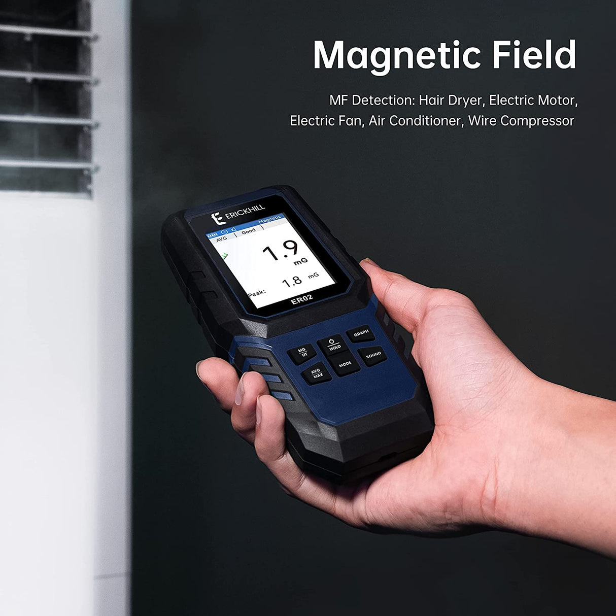ERICKHILL Hand-held Rechargeable 3 in 1 Digital LCD EMF Detector - ExtremeMeters.com