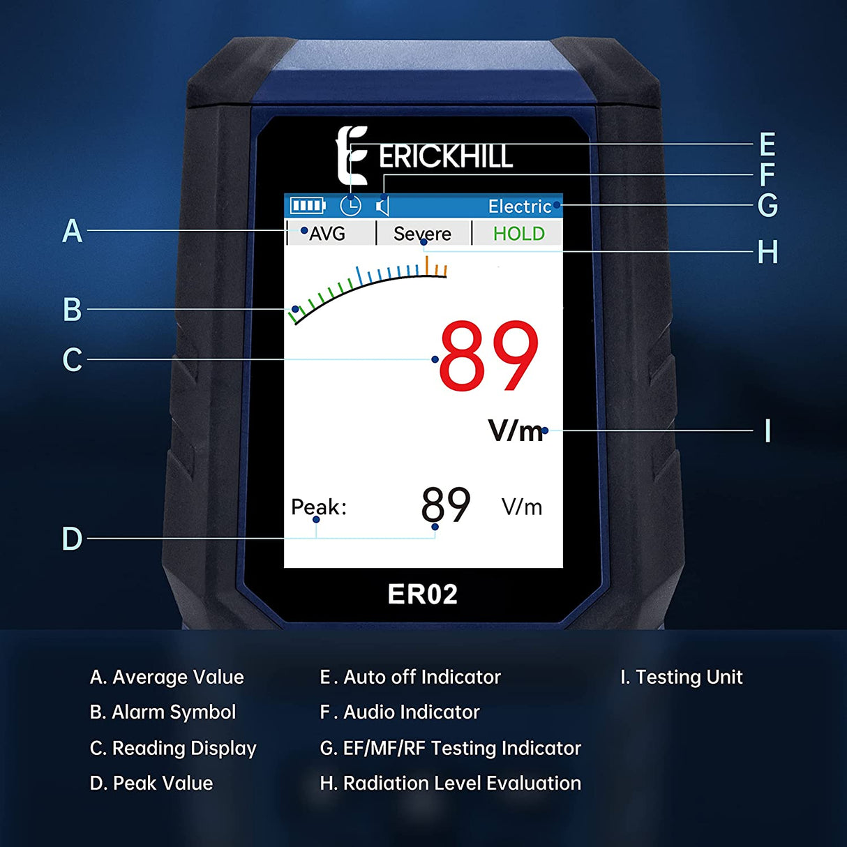 ERICKHILL Hand-held Rechargeable 3 in 1 Digital LCD EMF Detector - ExtremeMeters.com
