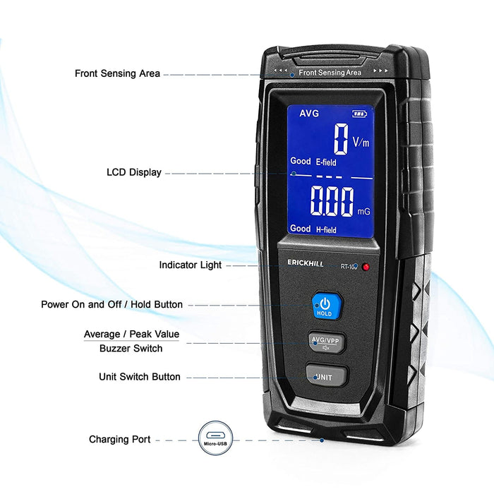 ERICKHILL Hand-held Rechargeable Digital LCD EMF Detector - ExtremeMeters.com