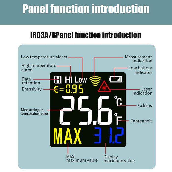 Mestek IR03A Infrared Thermometer Non-contact Temperature Meter Color LCD Screen - ExtremeMeters.com